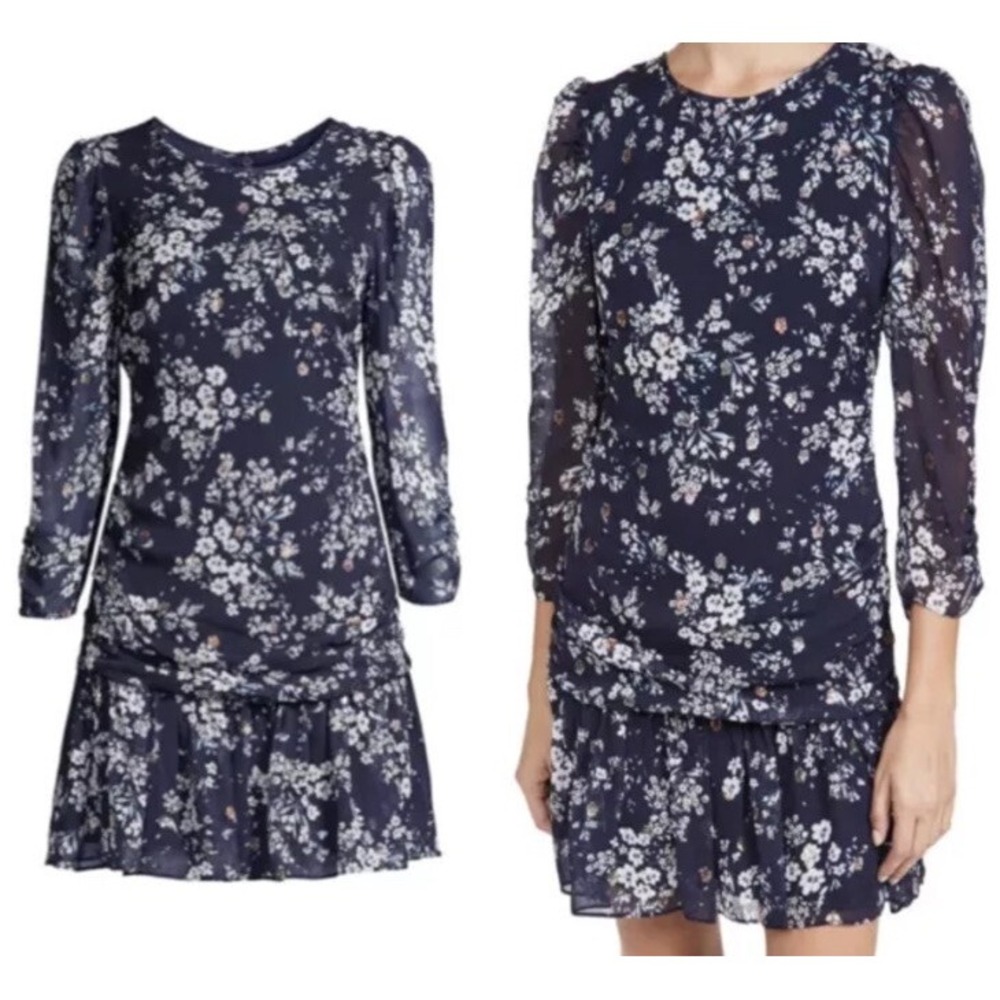 Shoshanna Ann Blue Floral Flounce Mini Dress‎ Women's Size 4